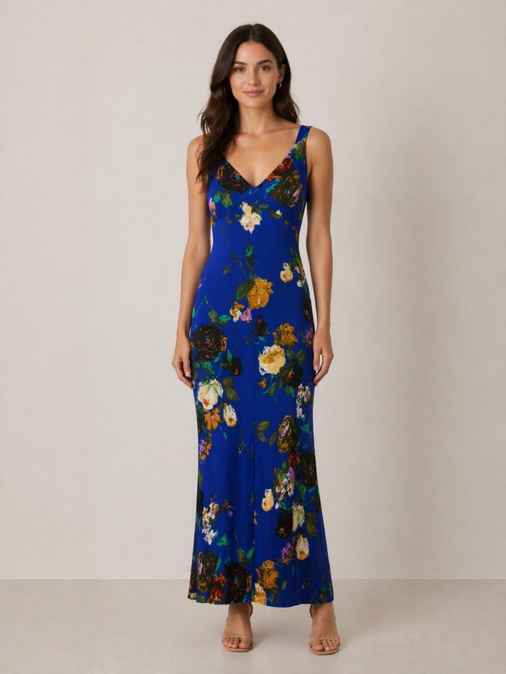 Vintage Blue watercolor Floral Maxi Dress Elegant feminine made in Canada